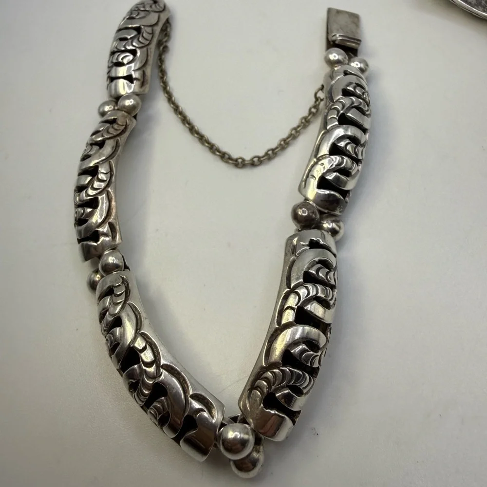 Vintage Taxco Mexico Sterling Silver Bracelet & Earring Set 33.28g 7.5” - Picture 5 of 6